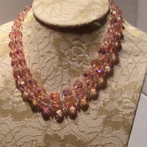 Vintage pink crystal necklace - Picture 1 of 4
